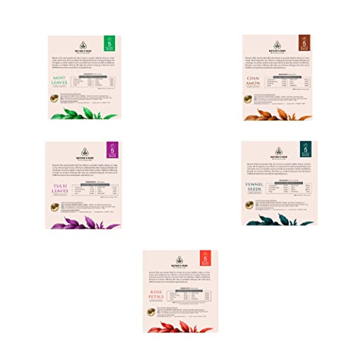 Image of Nature's Park Herbal Infusions Combo Rose Petals+Cinnamon+Mint Leaves +Tulsi Leaves +Fennel Seeds (5x5 Pyramid Infusion Bags)