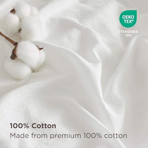 Bedsure 100% Stone Washed Cotton Duvet Cover King Size - White Minimalist Cotton Duvet Cover Linen Like for All Seasons - GentleSoft™ Plain Simple Bedding (White, King, 104"x90")