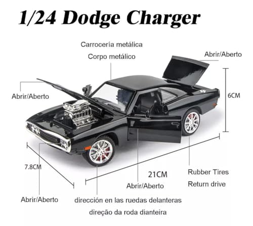Image of F & F 7 Dodge Charger 1:24 Model Car with Box, Zinc Alloy Pull Back Toy car with Sound and Light for Kids Boy Girl Gift [Colors as Per Stock]