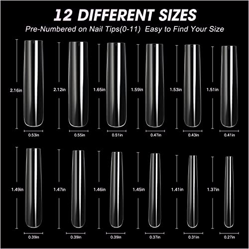 Krofaue Full Cover Nail Tips 240Pcs Xxl Extra Long Nail Tips Acrylic Square Nail Tips Full Cover Straight Nails False Nail Tips With Box For Nail Salon And Diy Nail Art,12 Sizes thumb #1