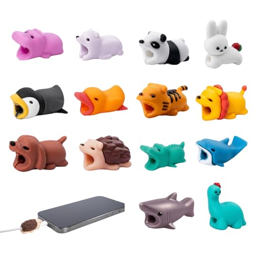 Cable Protector Cute 14-Pack Stop Fraying & Extend Cable Life Adorable Animal Charging Cord Protectors Set Universal Fit for Phone Tablet Laptop Cables Soft Silicone Multicolor Wire Saver