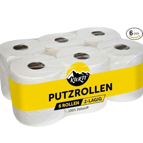 KURTT - 6 Handtuchrollen Papierhandtuchrollen Papierrollen MIDI Rollen 2-lagig Tissue Hochweiß 20cm breit 160m perforiert 450 Blatt á 20x36cm Innenabrollung