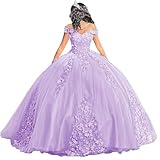TRHTX Princess Lilac Quinceanera Dresses Lace Beaded Sweet 16 Dresses Flower Off Shoulder Vestido De 15 años Quinceanera with Train Size 2