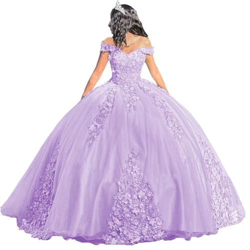 TRHTX Luxury Off Shoulder Quinceanera Dresses Puffy Lace Sweet 15 16 Ball Gowns Beaded Pearly Prom Dresses with Train WZY62