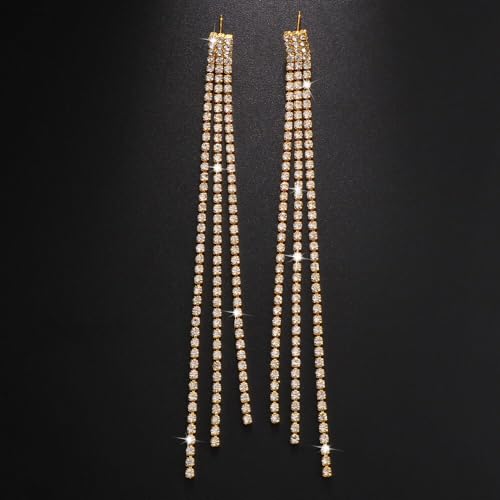 Sparkly Rhinestone Long Tassel Dangle Earrings Crystal Chandelier Dangle Drop Earrings Wedding Party Prom Earrings Jewelry for Women Gifts2