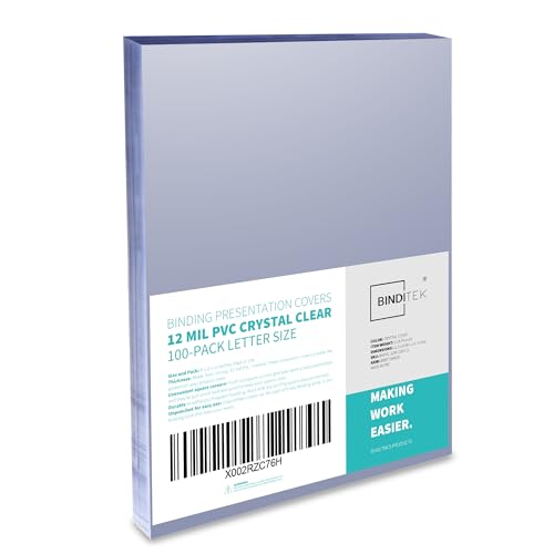 Image of Binditek 12 Mil PVC Binding Covers, 8.5 x 11 Inches, Clear, 100 Pack