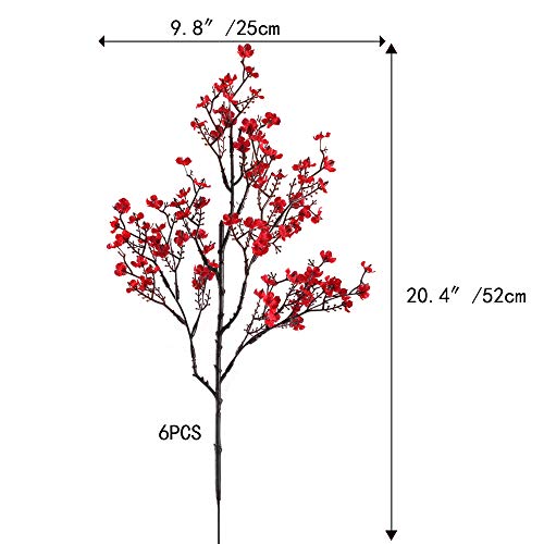 AILANDA 6 Bundles Baby's Breath Artificial Flowers Red Real Touch Faux Gypsophila Bouquet Fake Silk Flowers for Home Wedding Bouquets Floral Arrangement Party Table Centerpieces Spring Decor