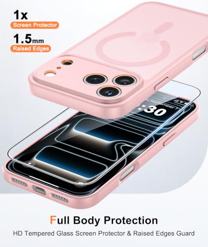 Image of FNTCASE for iPhone 17 Pro-Max Case: Translucent Pink Slim Cases Compatible with MagSafe, Full Camera Protection & Tempered Glass Protector, 14FT Military Grade Drop Tested, Matte Skin-Friendly Cover