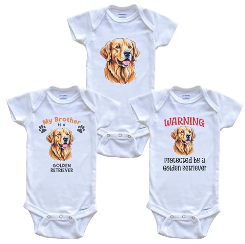 Brother is a Golden Retriever Funny Dog Breed Baby Bodysuit Bundle (3 Piece Set)
