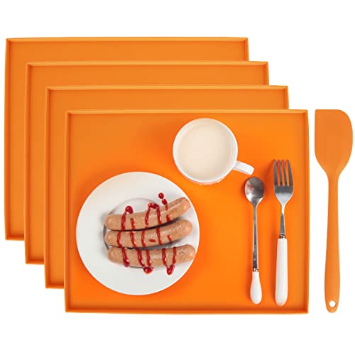 4PCS Silicone Dehydrator Sheets,Dehydrator mats with Edge Compatible,Non-Stick Dehydrator Trays with Silicone Scraper for Fruit Leather Liquid Fruits Meat Vegetables Herbs (Orange)