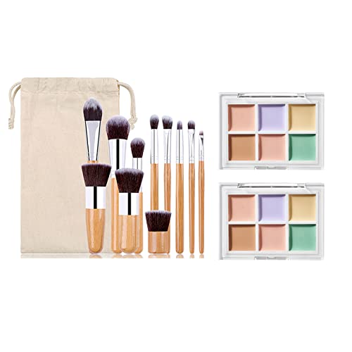 Pure Vie Profesional 6 Colores Kit Paleta Correctores de Maquillaje en Crema, Corrector Marcador, Paleta Correctores Contorneado Perfecto para Uso Profesional Diario + 11 Pinceles de Maquillaje