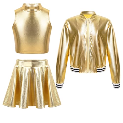 Costume de danse disco fille style métallique brillant 3 pièces