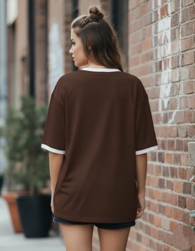 Image of TQH Tshirt for Women | Oversized Tshirt for Woman | Tops for Women Western | Women's Tops | Woman Tee Loose Fit Drop Shoulder Printed T-Shirt for Casual Summer College Travel