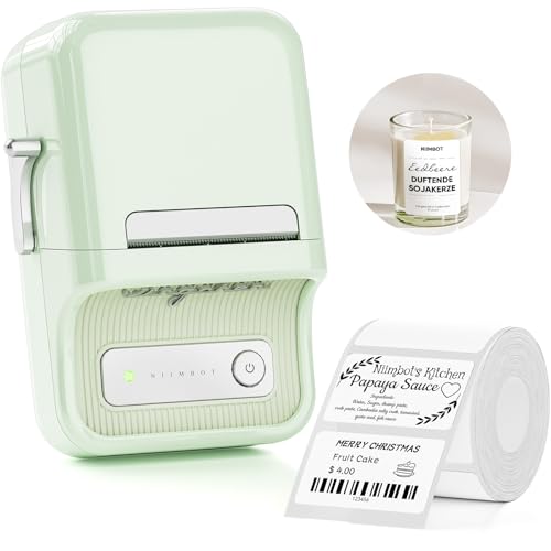 Image of NIIMBOT B21 Label Maker, Thermal Label Printer, Portable Inkless Label Makers for Home /Office /Business, with 1 Pack 50x30mm White Label, Compatible with iOS & Android (Mint Green)