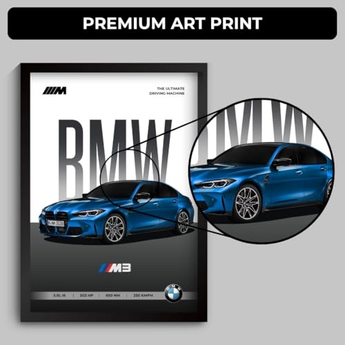 Image of Funk You Store BMW M3 Poster | Framed BMW A4 Sized (31 x 23 cm) | M3 Car Poster for Wall, Sportcar Frames | Car Posters for Wall, Bedroom, Hostel, Study Area, Hostel (F 052)
