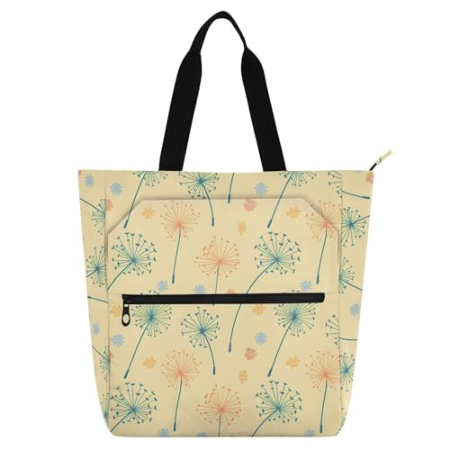 Dandelion Flowers Tote Bag for Book Lovers Reusable Bags with Zipper Pocket for School Work Shopping