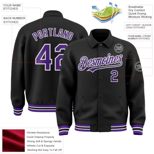 Custom Varsity Letterman Jacket Adult Youth Black Baseball Jacket Streetwear Bomber Coat Stitched Name Number Logo2
