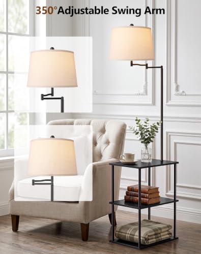 Swing Arm Floor Lamp with Table for Living Room Nightstand Storage - Image 3