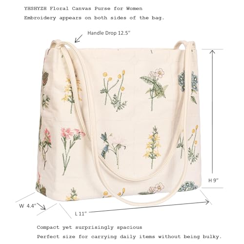 Image of Floral Canvas Purse for Women, Embroidered Handbag with Pu Handle, Small Summer Daily Tote Bag for Shopping Work Gym | cotton canvas