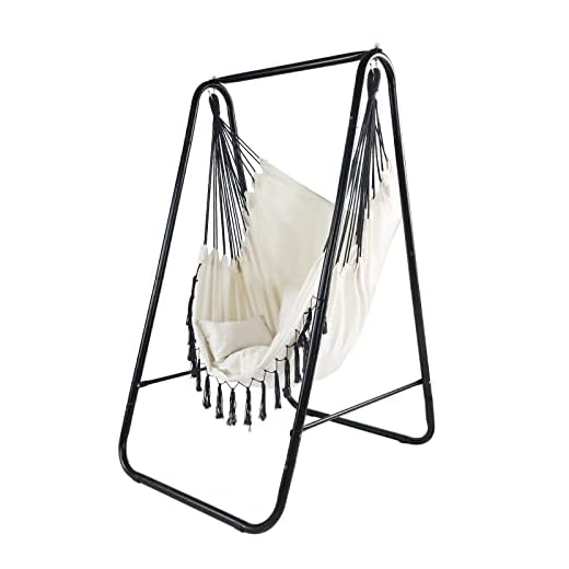 CCLIFE Silla Colgante con Soporte Columpio Interior Silla Hamaca Colgante con Conjines, Carga Máxima 100 kg, para Interior y Exterior