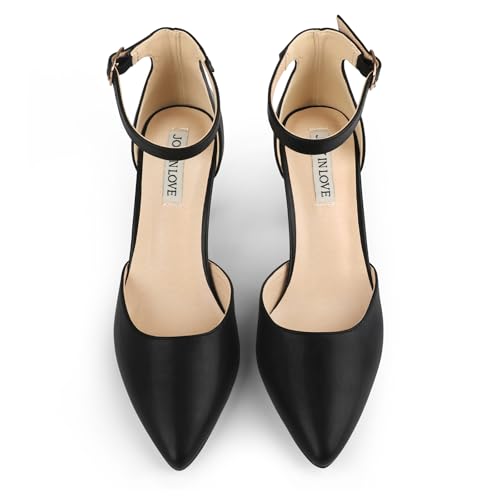Image of JOY IN LOVE Closed Toe Heels Pumps for Women 3IN Stiletto Pointed Toe Ankle Strap Heels