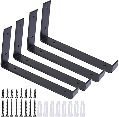 Lot de 4 supports d'étagère avec Vis, supports rustiques très résistants, étagères industrielles en fer - Pour murs solides Salon Cuisine Chambre Salle de Bain (20,5 x 11 x 3 cm) Cover