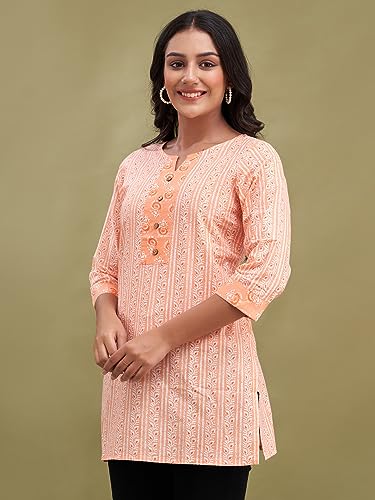 Image of feranoid Women Cotton Printed Short Kurti | Short Kurti for Women | Printed Cotton Kurti