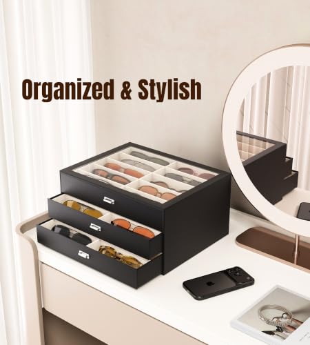 Image of NEWLOOP 30 Slots Sunglass Organizer Drawer Display Case for Multiple Pairs of Eyeglass Storage Box for Women Men