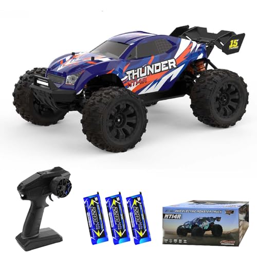 Teeggi Coche teledirigido para adultos, 1:14, velocidad máxima de 100 km/h, motor sin escobillas 3S, coche de carreras de alta velocidad, 4WD Off Road Race Buggy, 3 pilas (azul)
