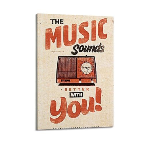 Poster musique sur toile vintage 50x75 cm avec cadre pour salon