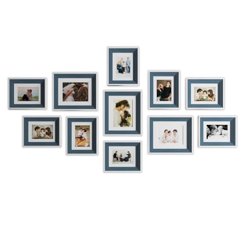Image of Art Street Engineered Wood Boulevard Premium 3D Wall Rectangular Photo Frame Set of 11 PCS Picture Frames for Wall Hanging (8x10 inch-3 pcs), (6x8 inch-8 pcs) Step - Blue