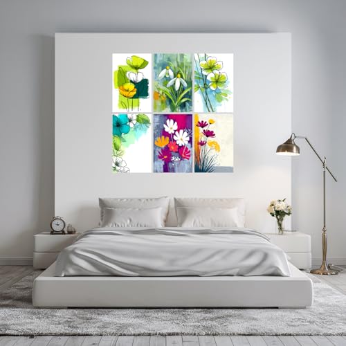 Image of SiddArtify Floral Botanical Wall Art Prints Set - Watercolor Flower Poster Decor for Living Room Bedroom Office - 12x18 inch Sticker Pack of 6