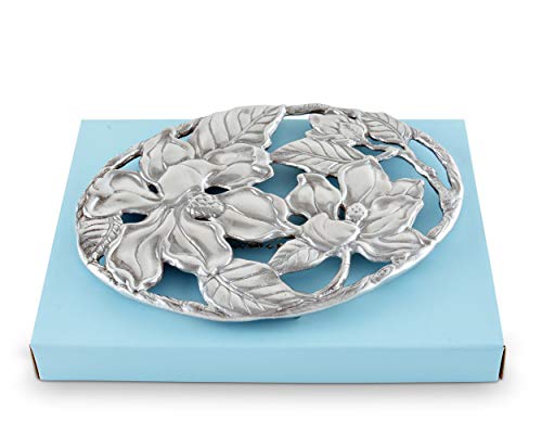 Arthur Court Designs Aluminum Metal Magnolia Flower Trivet Hot Pans Pots Dishes or Teapot Florida Theme 9 inch Long