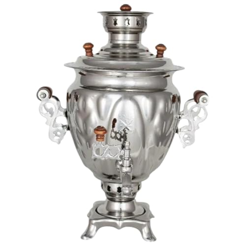 Acorn Wood-Burning Samovar 2.7 Qt (2.5 L) Brass Tea Maker Camping Hiking Hunting Outdoor Tea Kettle Tin Coated Wood-Fired Coal Samovar (Silver)
