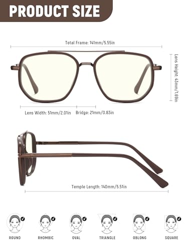 Image of kimorn Blue Light Blocking Aviator Glasses for Women Men | Clear Lens, TR90 Metal Frame, UV400, Office Gaming
