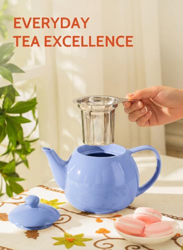Image of Sweese Porcelain Teapot 27 oz with Infuser for Loose Leaf Tea, Dusty Blue