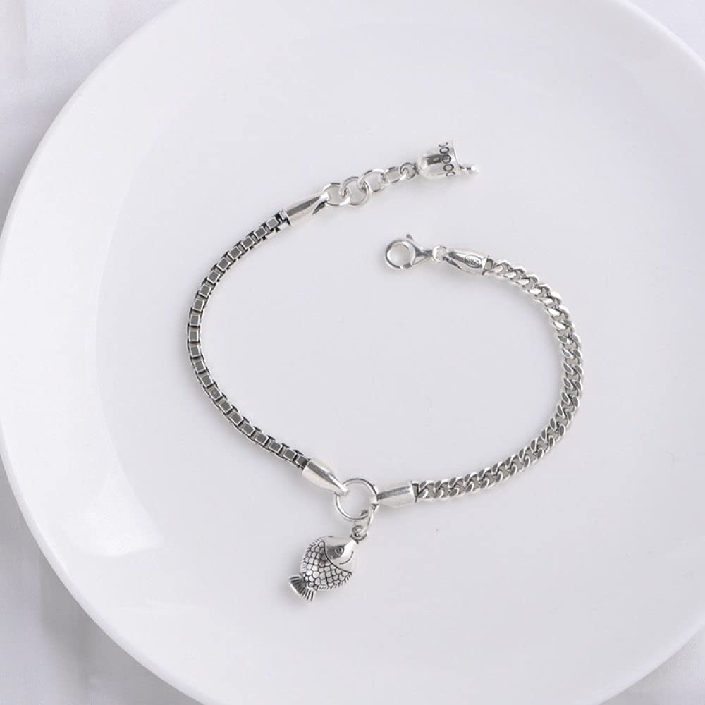 Bracciale Argento Donna,Bracciale Da Donna In Argento Sterling 925 Braccialetto Di Pesce Alla Moda Bracciale A Catena In Argento Intagliato A Mano Bracciale Da Donna In Argento Gioielli Regali Per S
