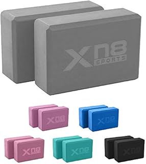 XN8 Yoga Blocks Set of 2 High-Density Lightweight EVA Foam Yoga Brick For Deepen Poses Flexibility Pilates Strength Fitness Stretching Firm Sturdy Non-Slip Yoga Block