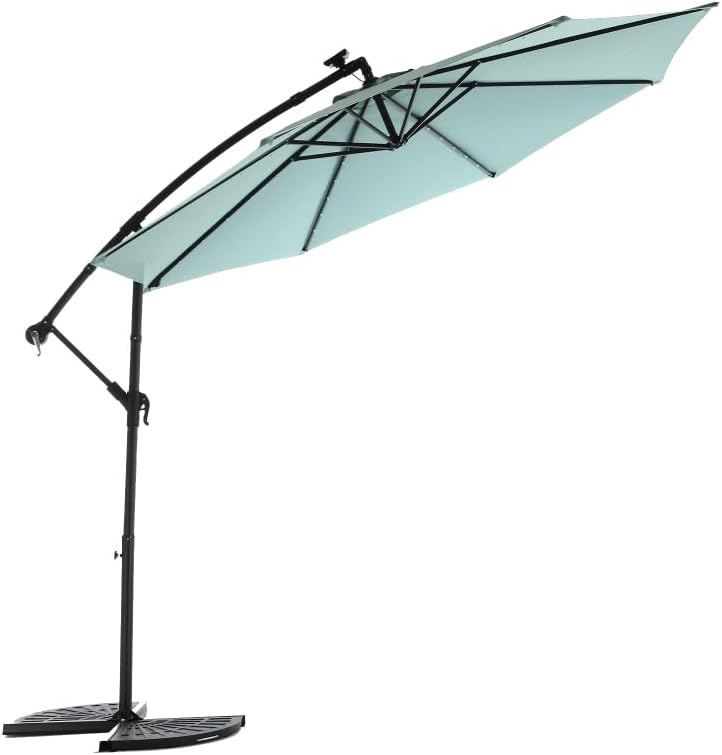 Solar LED Offset Hanging Patio Umbrella - 10ft Light Green Market Umbrella, No Base Included (Solar Powered Lights)