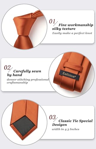 Image of Enlision Mens Ties Solid Color Satin Necktie Ties for men Handkerchief Cufflinks Pocket Squares for Wedding