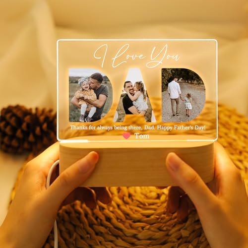 Image of Personalized Father's Day LED Lamp, Custom Dad Photo Collage Acrylic Night Light (Design 5)
