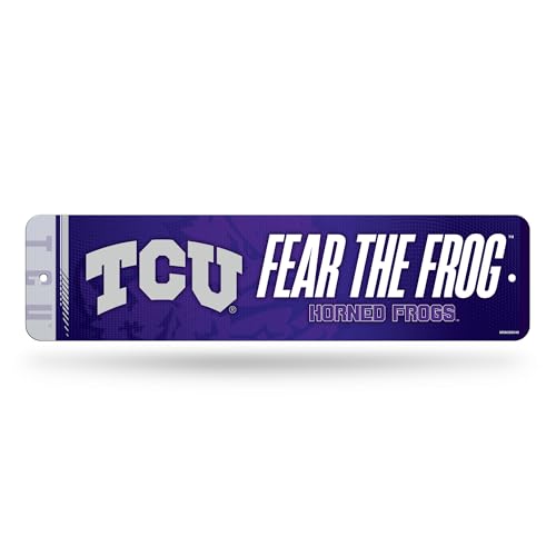 Rico Industries NCAA TCU Horned Frogs "Fear The Frog" Metal Street Sign 4" x 15" Home Décor - Bedroom - Office - Man Cave
