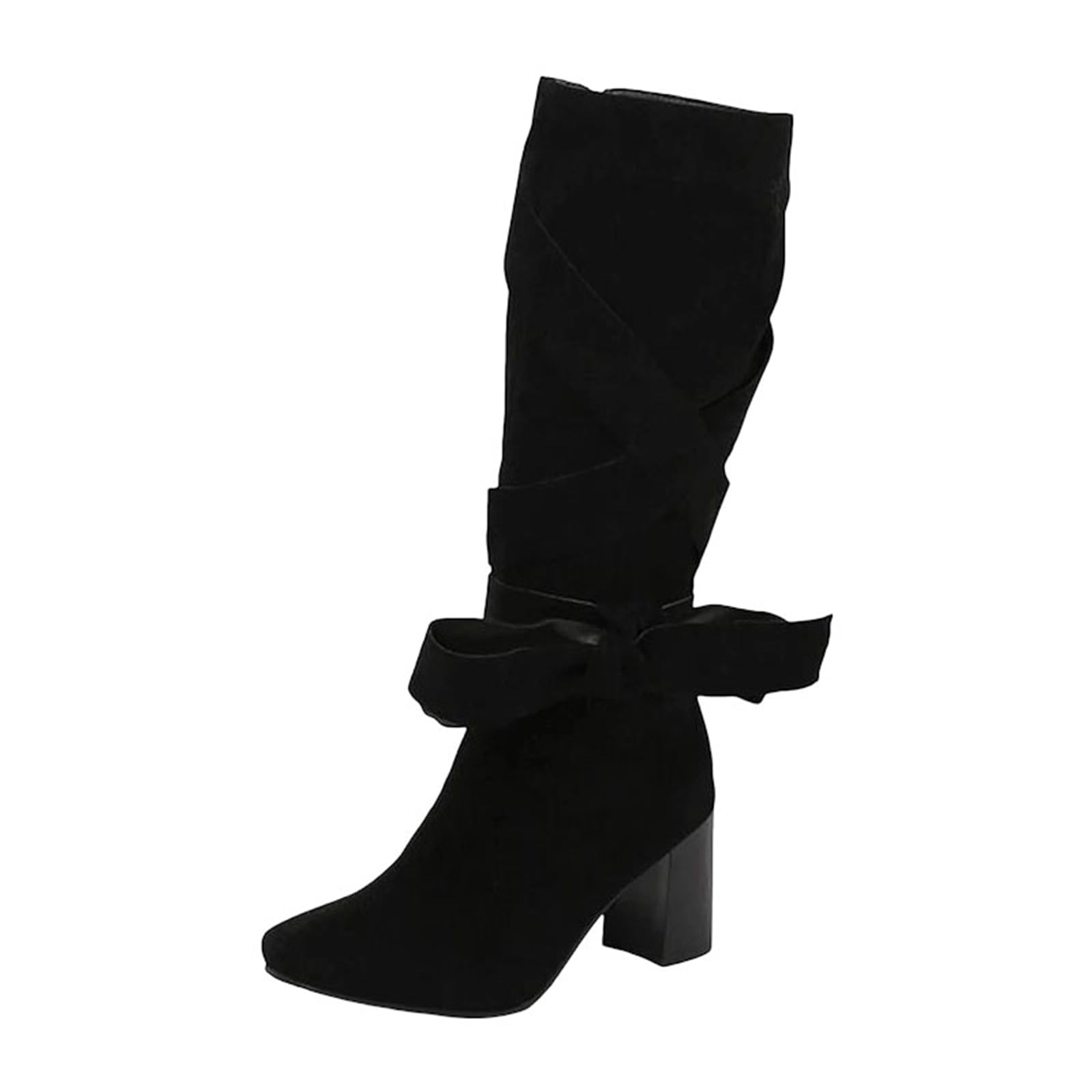 Womens Sexy Party Knee High Boots With A Round Toe And A Chunky High Square Heel Featuring A