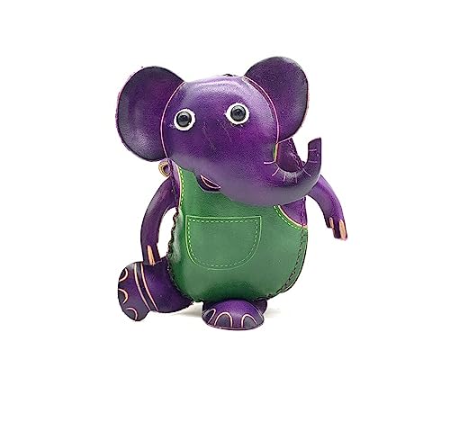 Vintage Genuine Leather 3D Animal Elephant Coin Purse With Removable Wrist Strap #006 (Purple)
