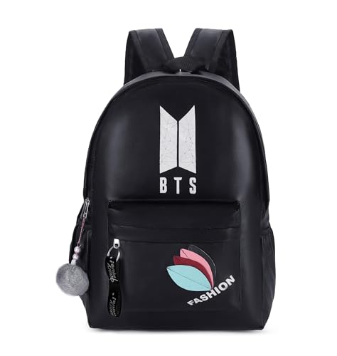 Image of BTS Backpack for Girls & Boys | Stylish Waterproof School Bag with Fashion Design & Pom Pom Keychain | Lightweight Travel & College Backpack for Teens & K-Pop Fans-Best Gift