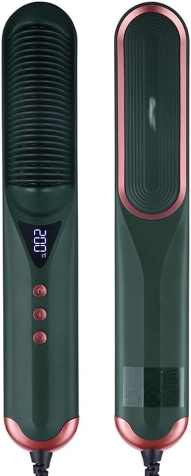 Plancha para el Cabello y Rizador Eléctrico con Cepillo Caliente, Tecnología de Iones Negativos, 7 Niveles de Temperatura, Ideal para Rizar y Alisar (Color: Verde)