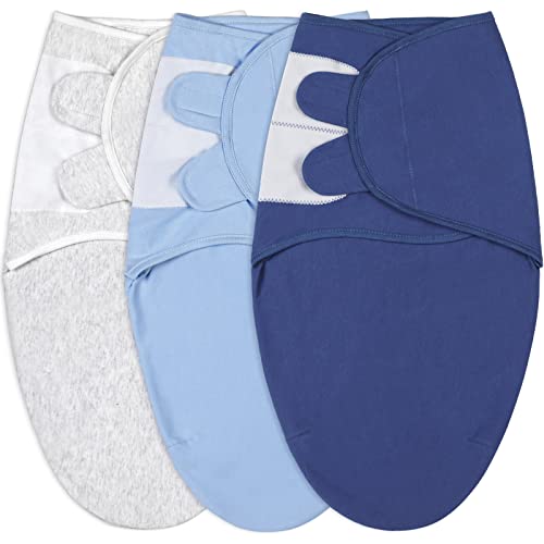 Image of CIVARUA KIDS Baby Swaddle Blanket - 3-Pack Baby Swaddle Sleep Sack - Adjustable Baby Swaddles 0-3 Months - Newborn Swaddle Sack - Blue Baby Swaddle Wrap Set (Small/Medium)