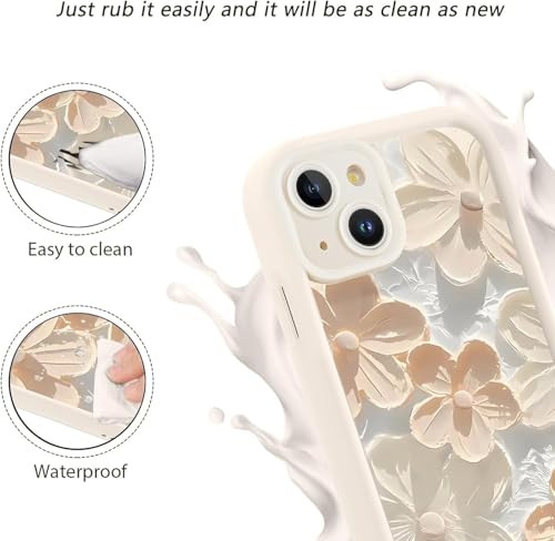 Image of COVERLY Cream Floral Back Case Cover for iPhone 12 Pro | 3D Handpainted Flower Cute Design | Camera Lens Protection | Soft TPU Silicone Aesthetic Print Cover for Girls & Women (White, Shockproof)