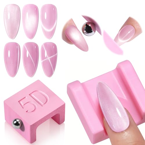 Image of SAVILAND One-Step 5D Cateye Magnet for Nails: Ultra-Strong Magnatic Cat Eye Magnet Beginner-Friendly Nail Magnet Multifunctional Magnetic Wand with Magnetic Bead for Cat Eye Gel Nail Polish DIY Pink
