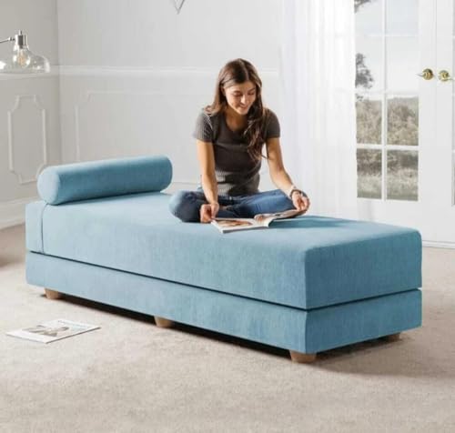 Image of SOUL CRAFT Daybed /Fold-Out Sleeper, Queen-Size Mattress Solid Wood Queen Bed Solid Wood Queen Bed (Cyan)